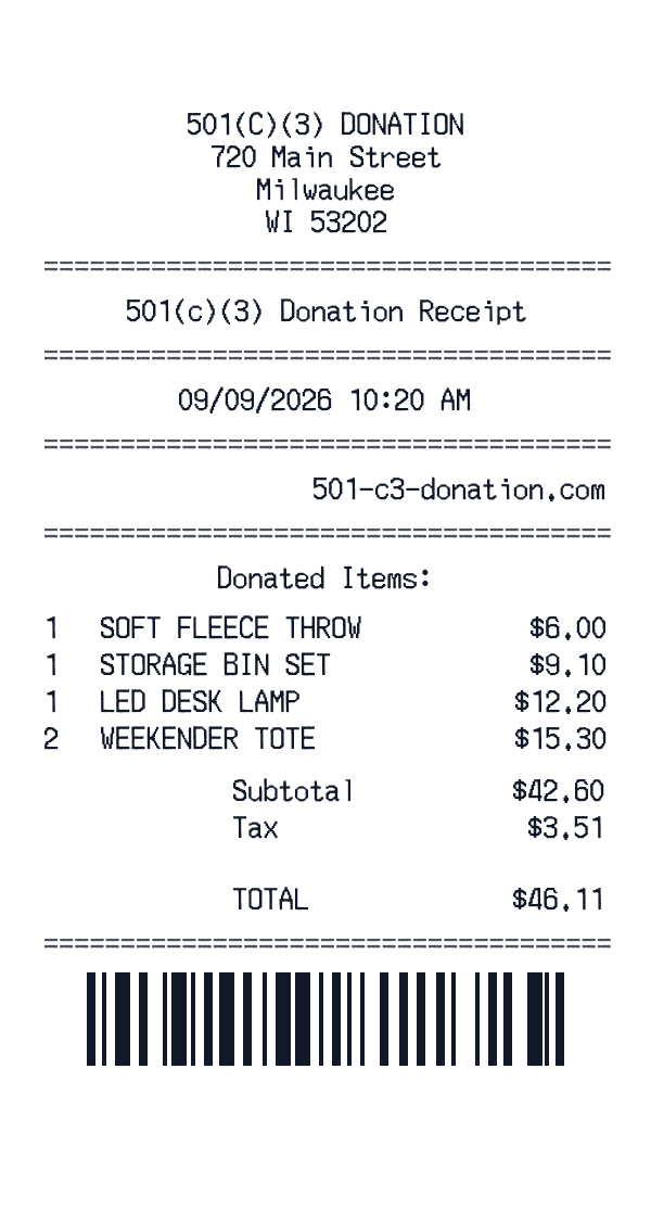 501(c)(3) Donation receipt template example