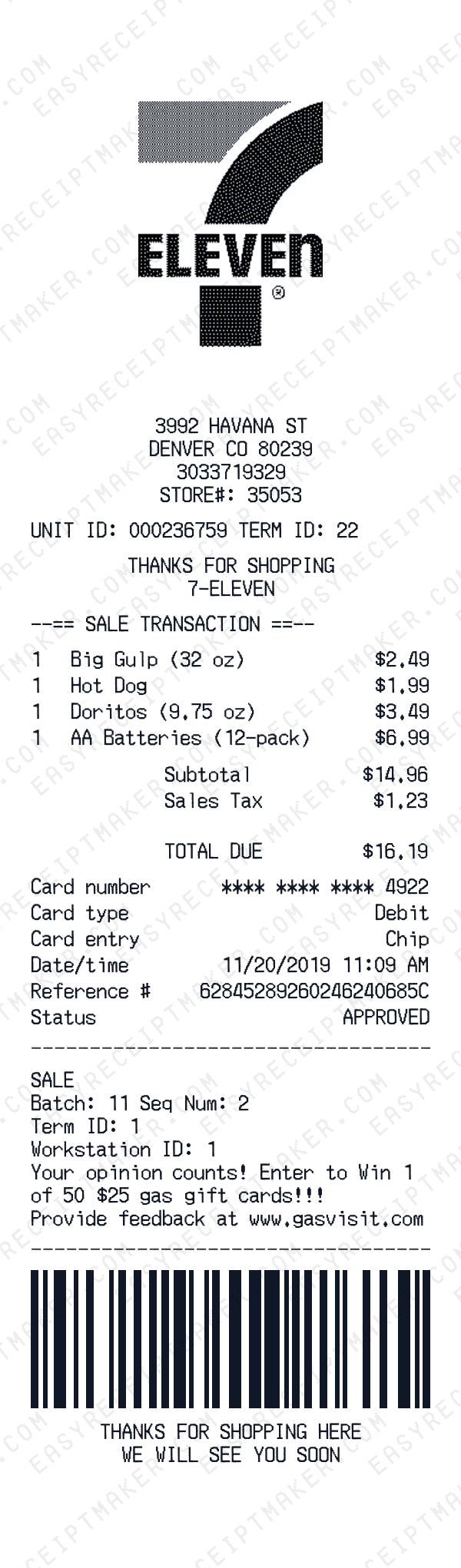 7-Eleven receipt preview