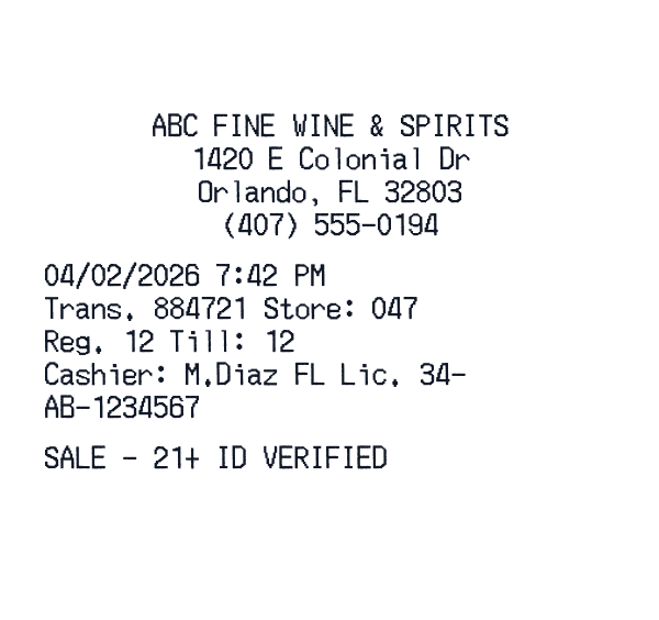 ABC Fine Wine & Spirits receipt template example