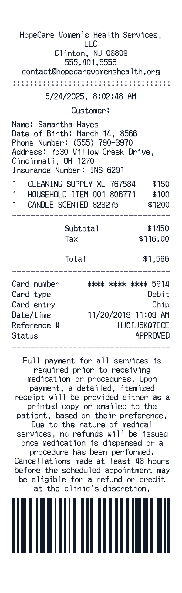 Abortion receipt template example