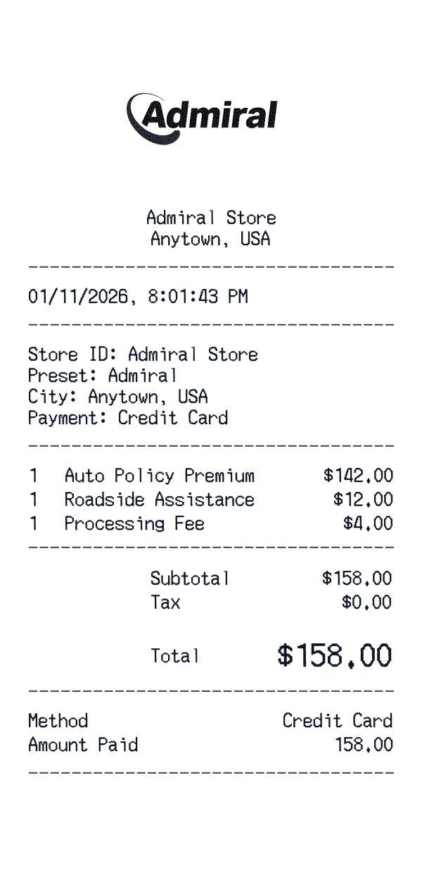 Admiral receipt template example