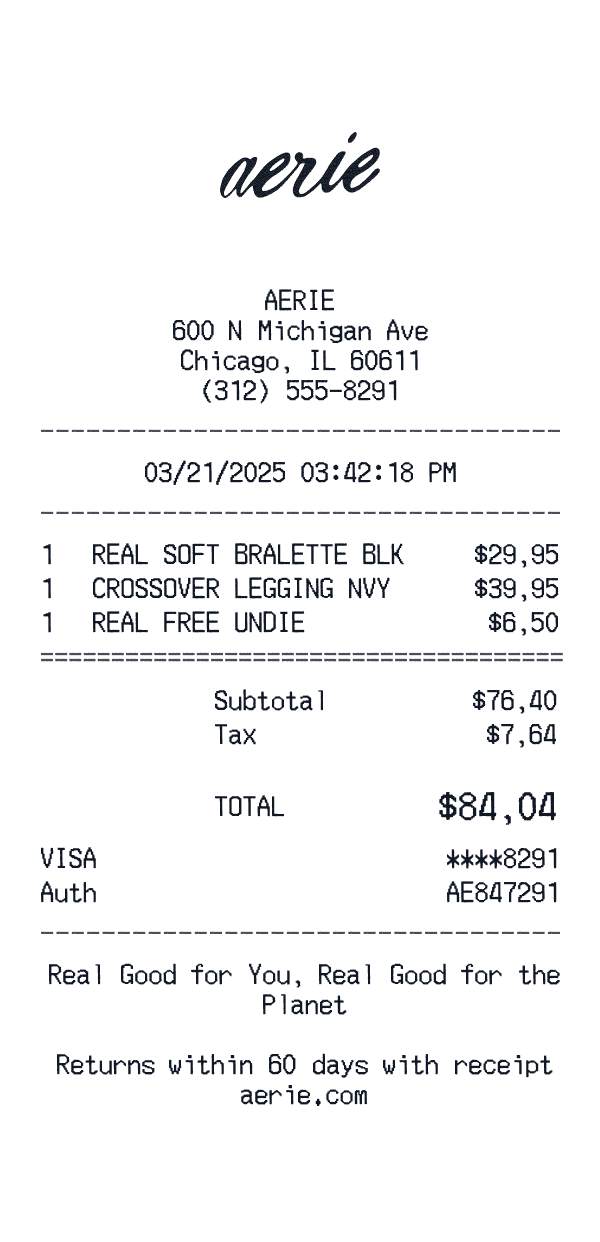 Aerie receipt template example