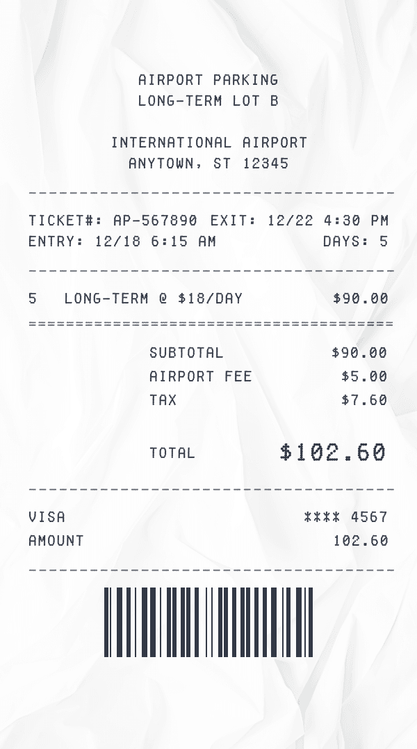 Airport Parking Receipt receipt template