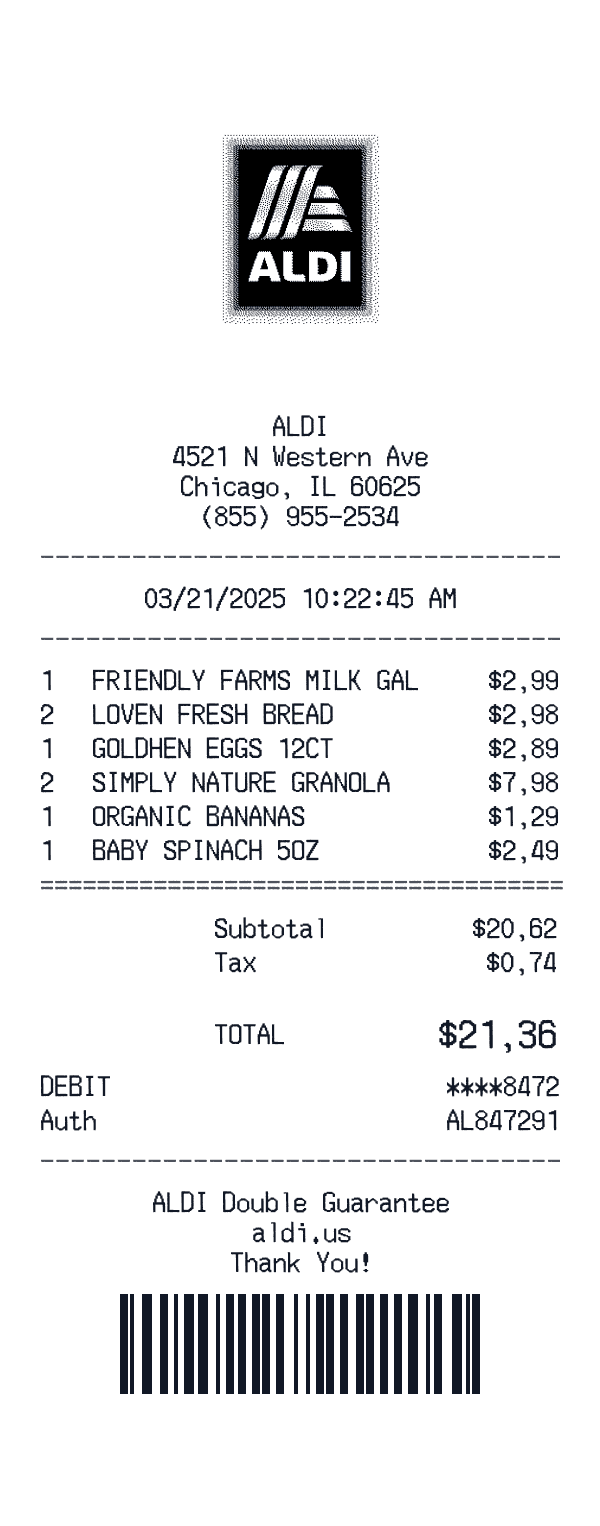 ALDI receipt template
