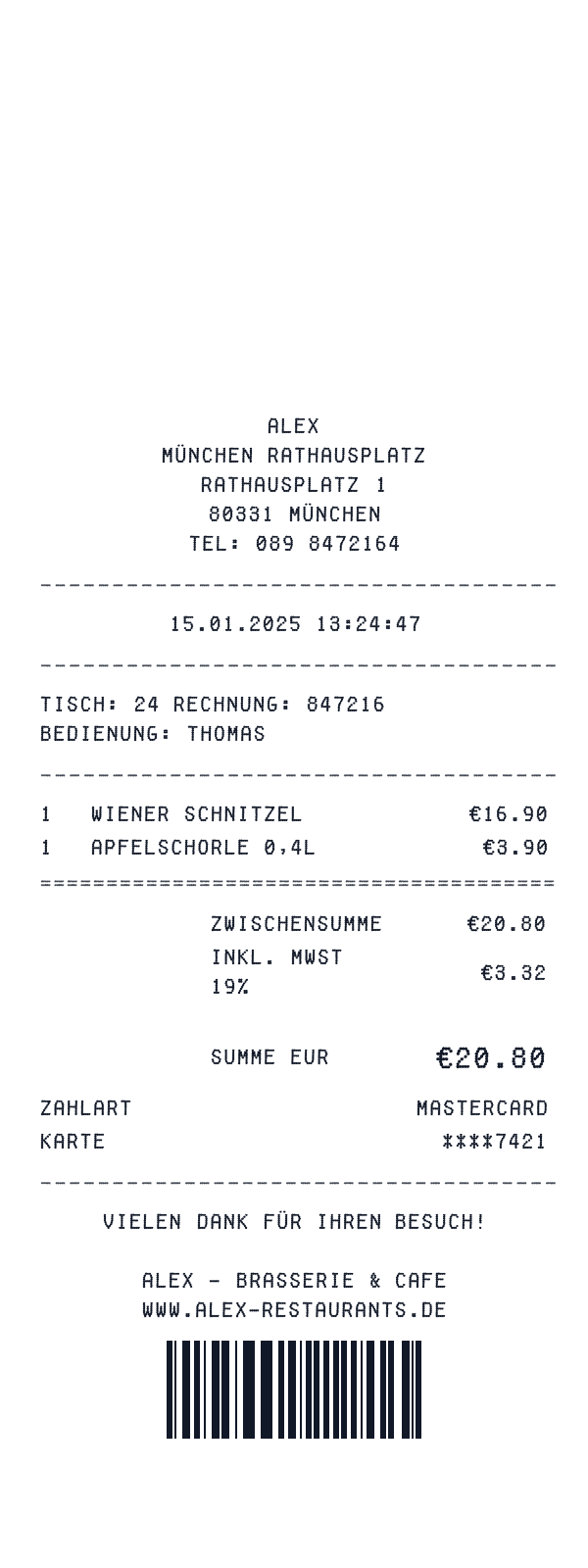 ALEX receipt template