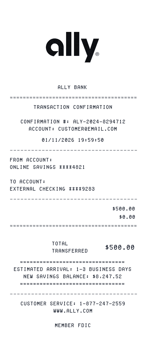Ally Bank receipt preview