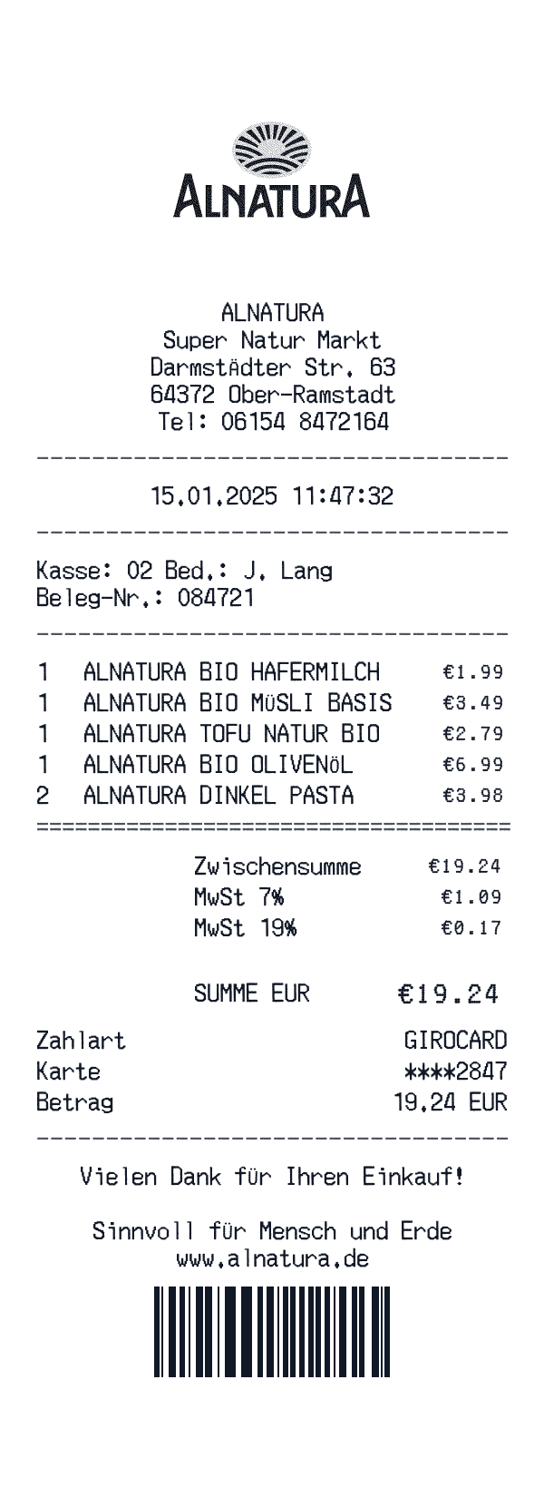 Alnatura receipt template example