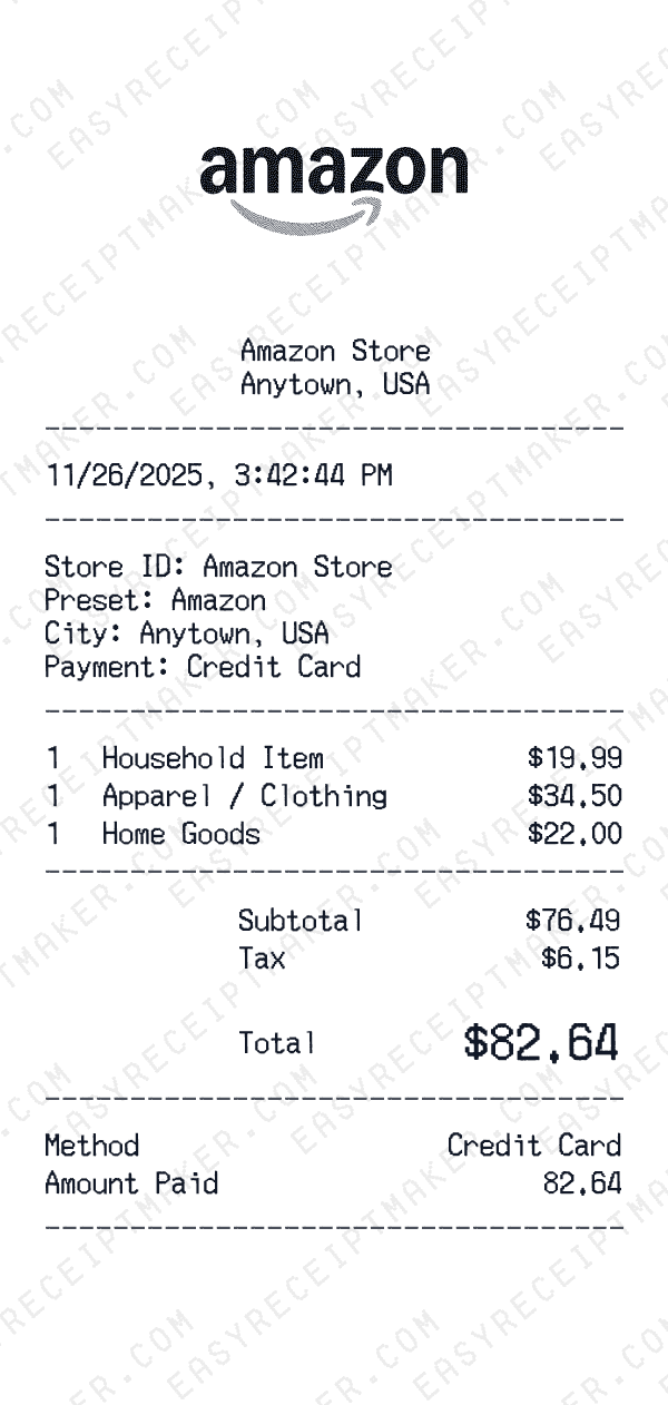 Amazon receipt template