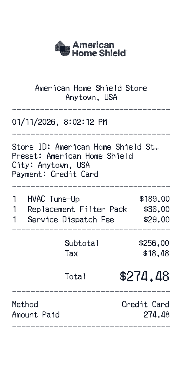 American Home Shield receipt template example