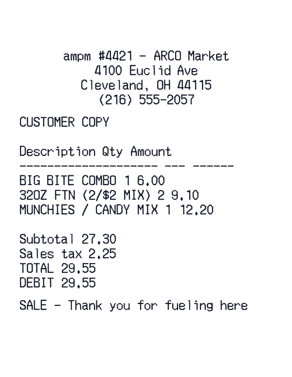 ampm receipt template example