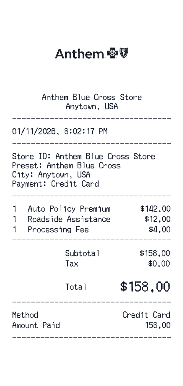 Anthem Blue Cross receipt template example