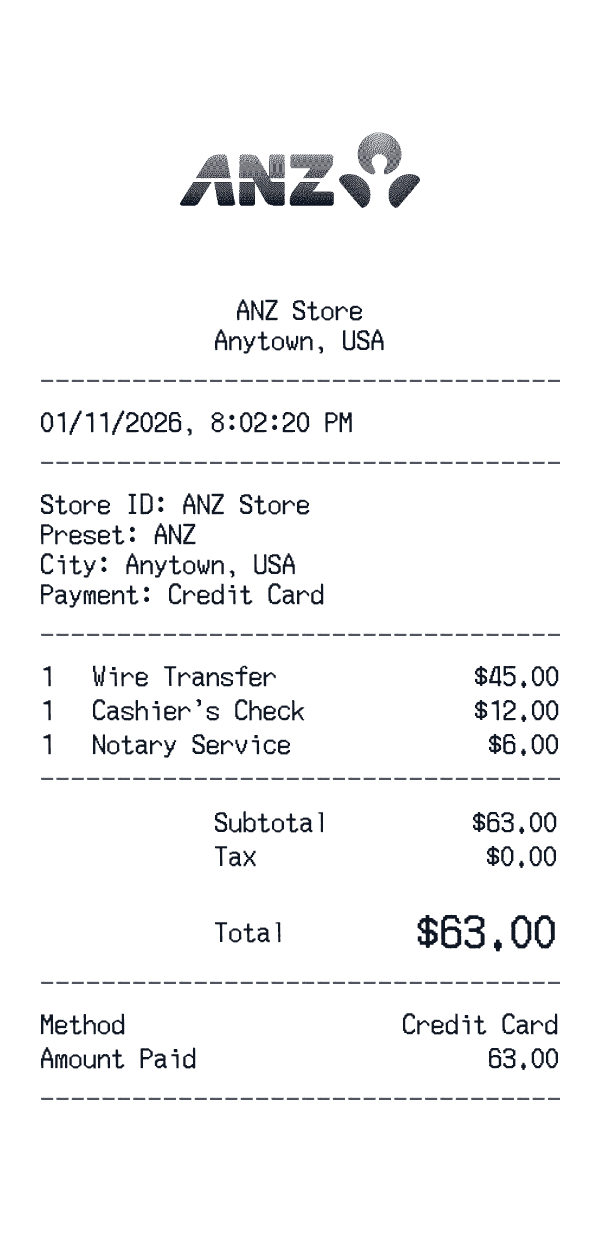 ANZ receipt template example