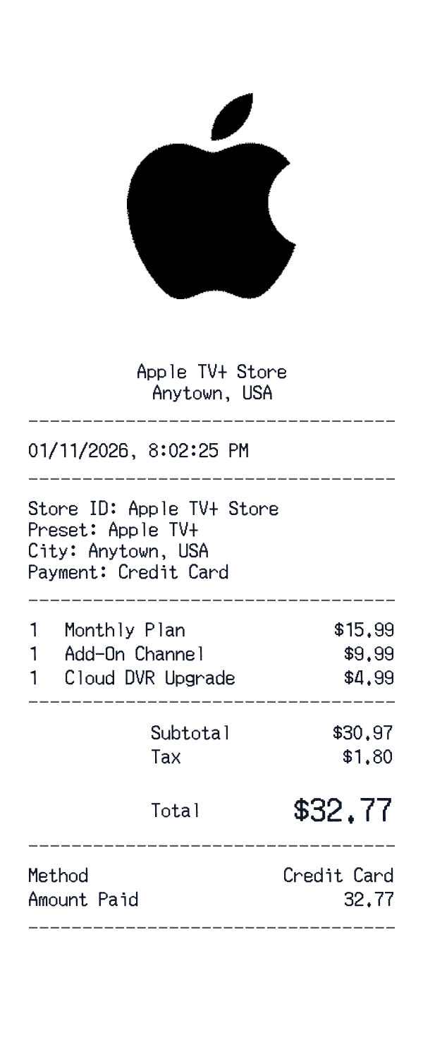 Apple TV+ receipt template example