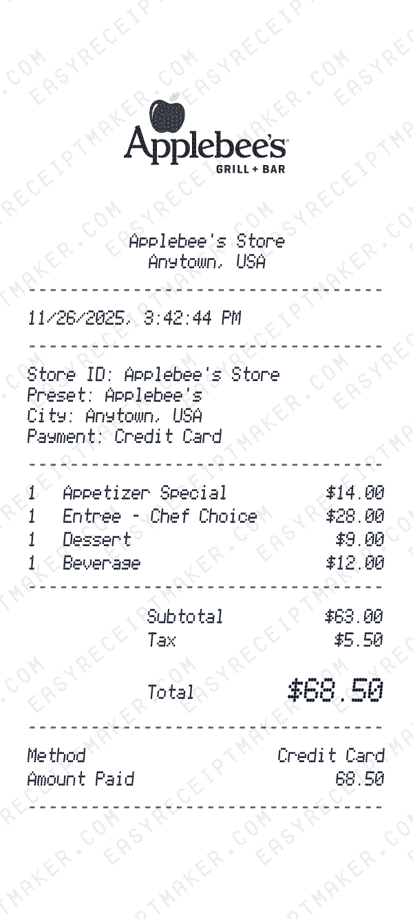 Applebee's receipt template