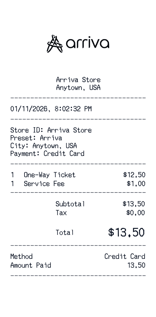Arriva receipt template example
