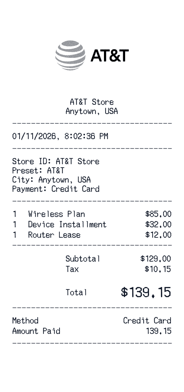 AT&T receipt template example