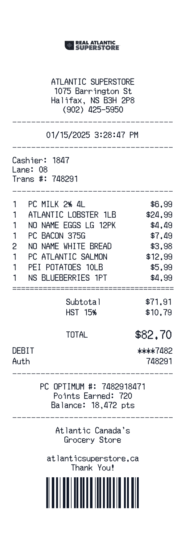 Atlantic Superstore receipt template example