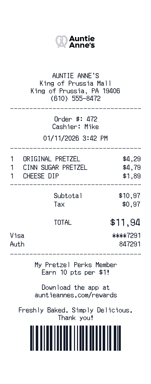 Auntie Anne's receipt template example