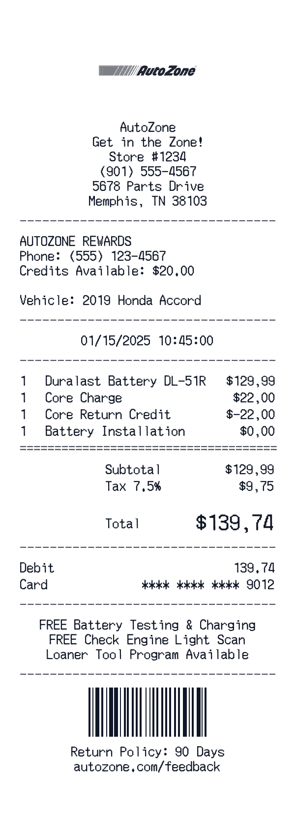 AutoZone receipt preview
