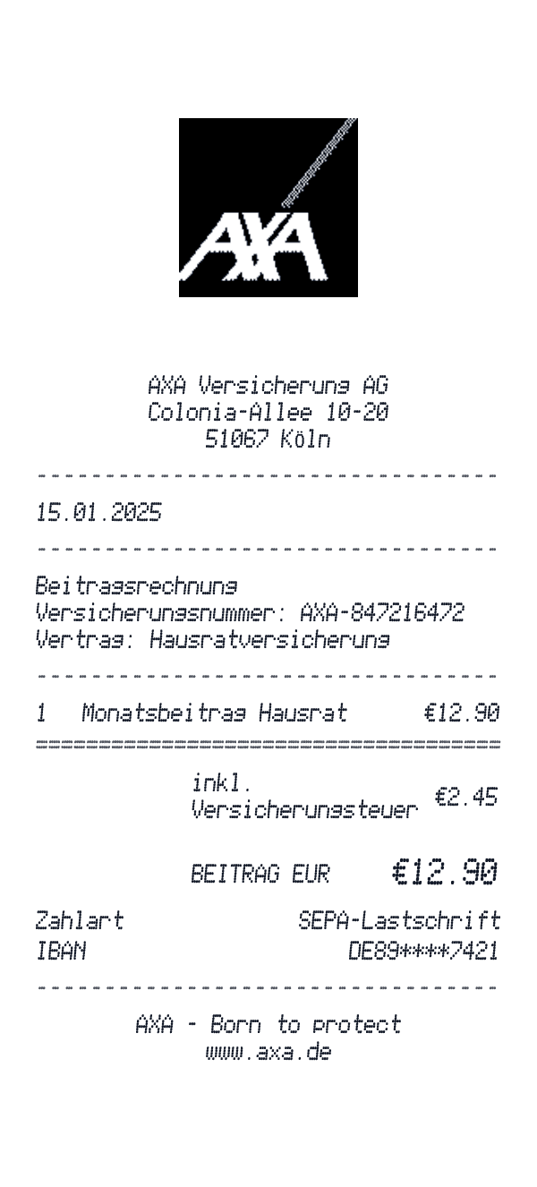 AXA receipt template example