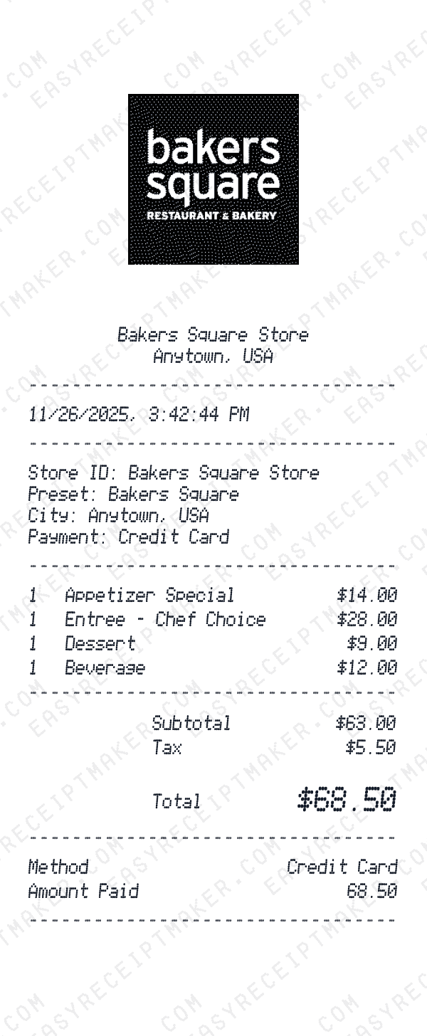 Bakers Square receipt template