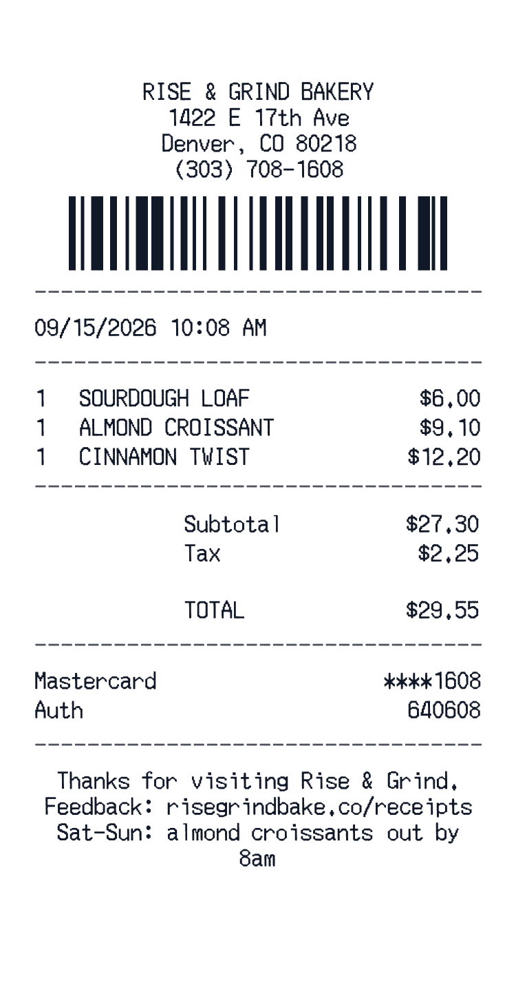 Bakery receipt template example