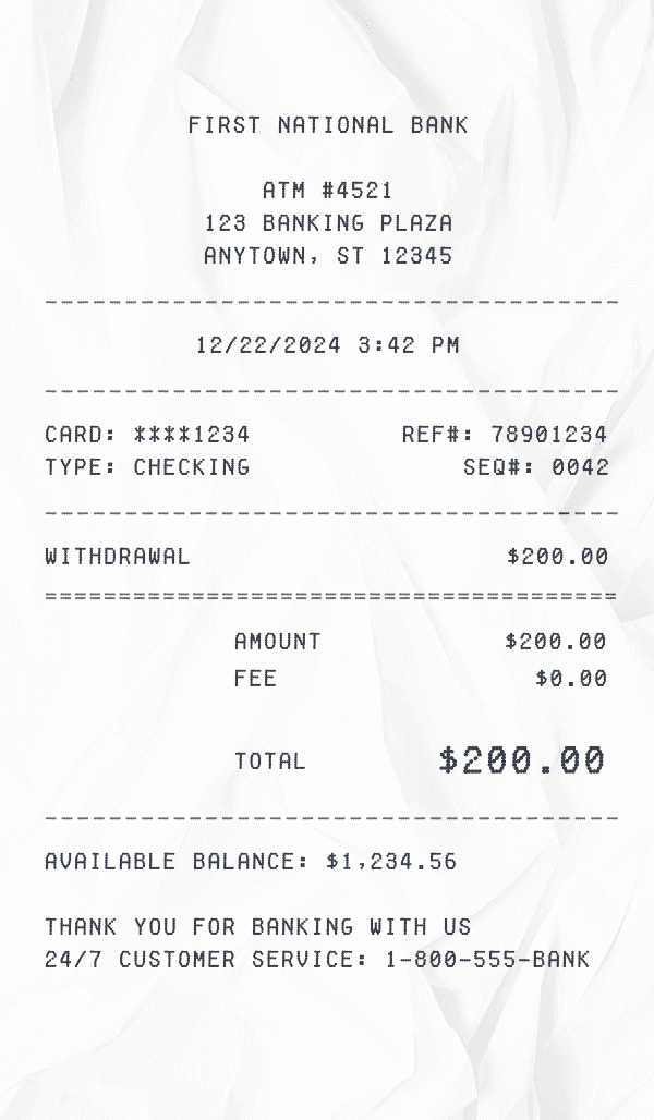 Bank Transaction Receipt receipt preview