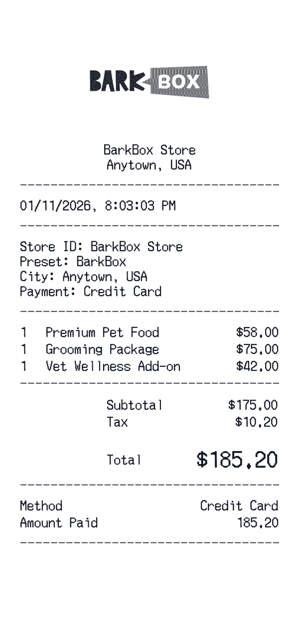 BarkBox receipt template example
