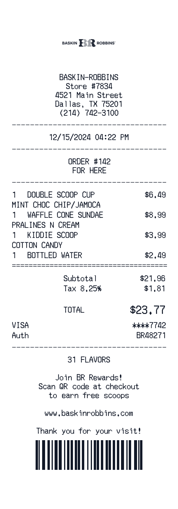 Baskin-Robbins receipt template example