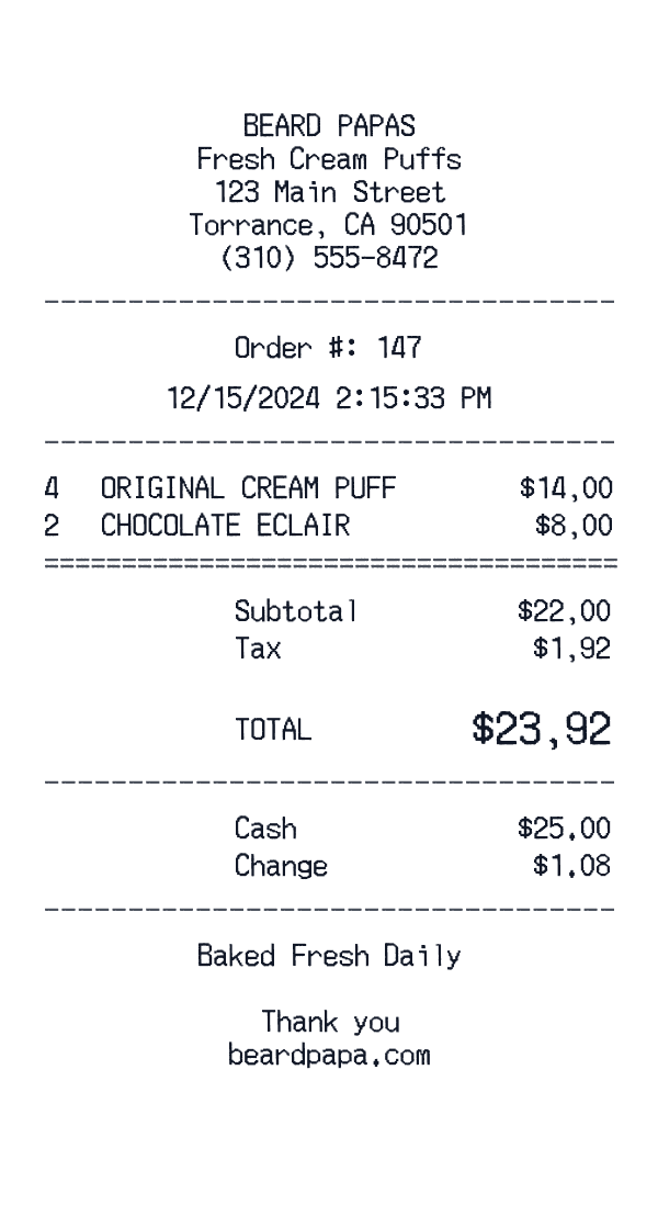 Beard Papas receipt template example