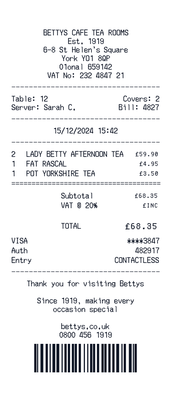 Bettys receipt template example