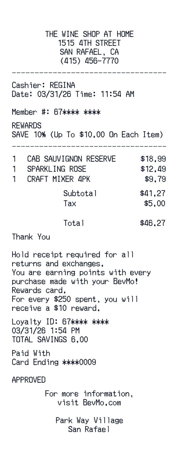 BevMo! receipt template generator preview