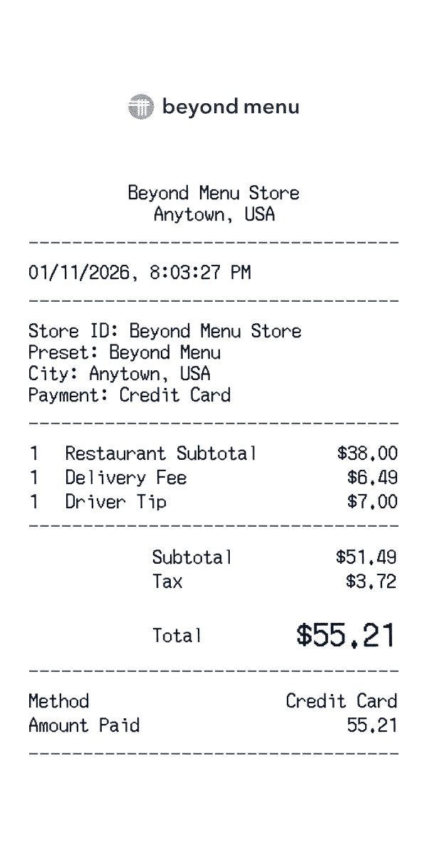 Beyond Menu receipt template example