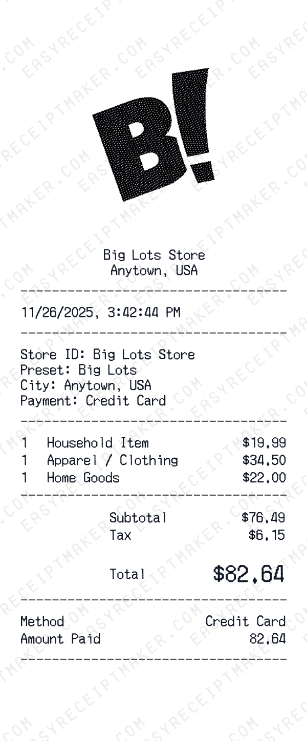 Big Lots receipt preview