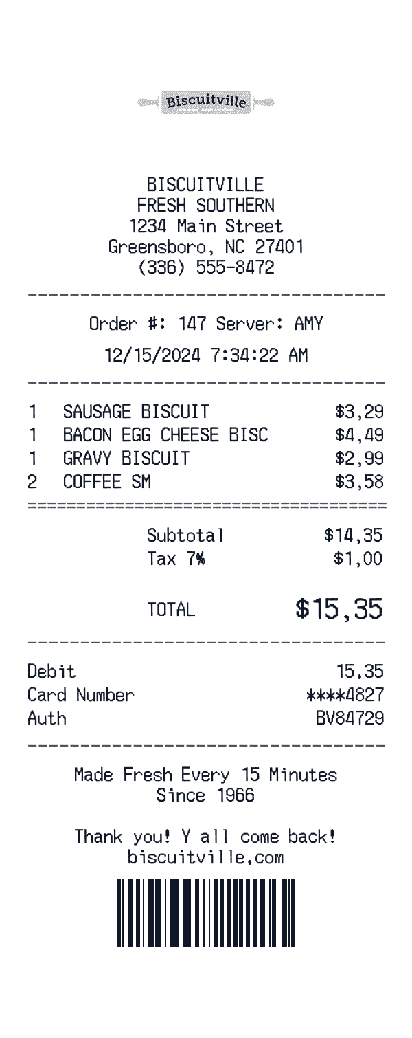 Biscuitville receipt template example