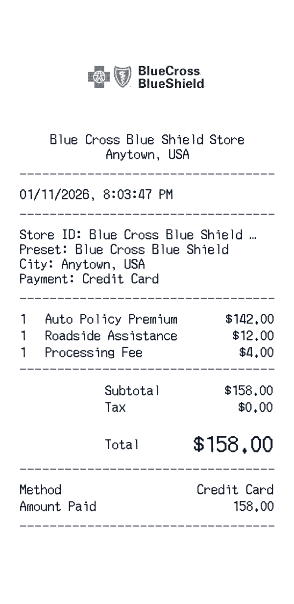 Blue Cross Blue Shield receipt template example