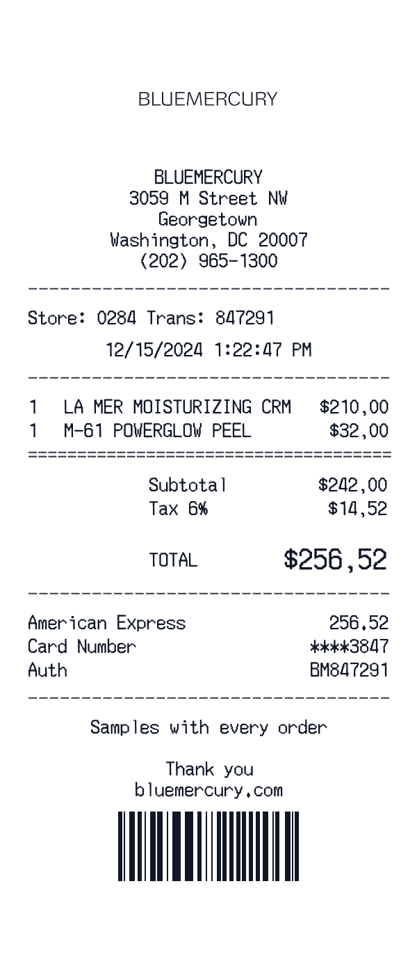 Bluemercury receipt template example