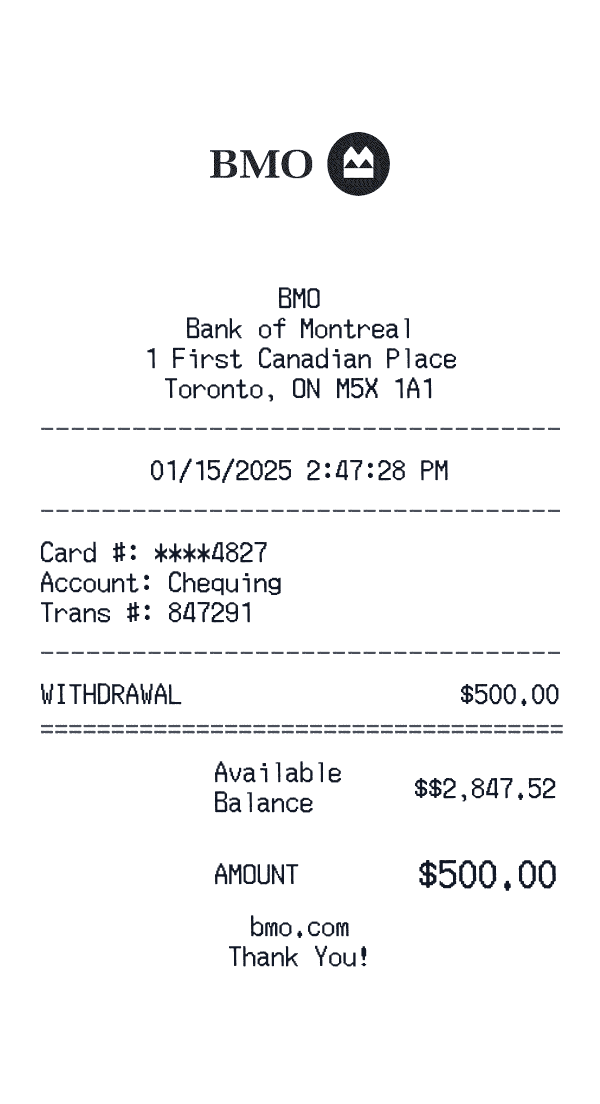 BMO receipt template example