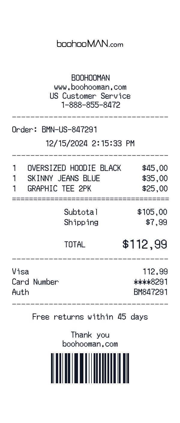 boohooMAN receipt template example