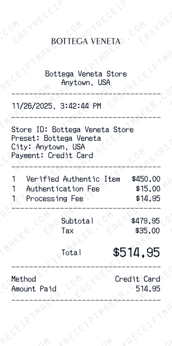 Bottega Veneta receipt preview