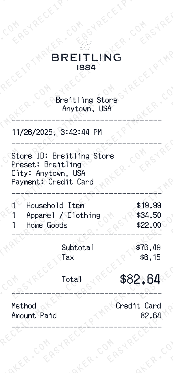 Breitling receipt preview
