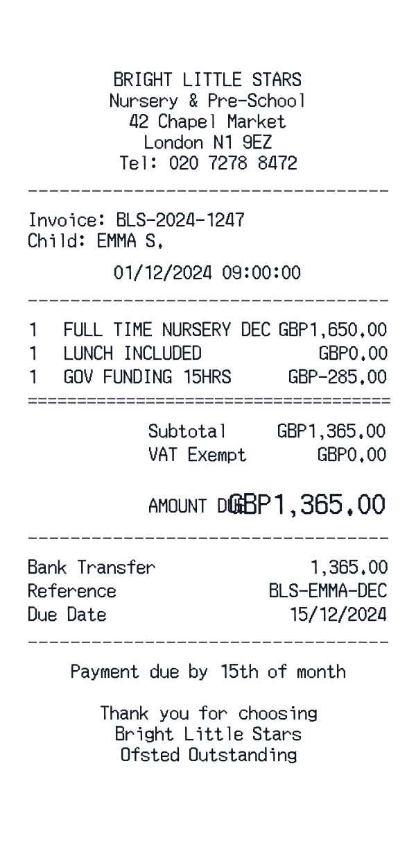 Bright Little Stars receipt template example