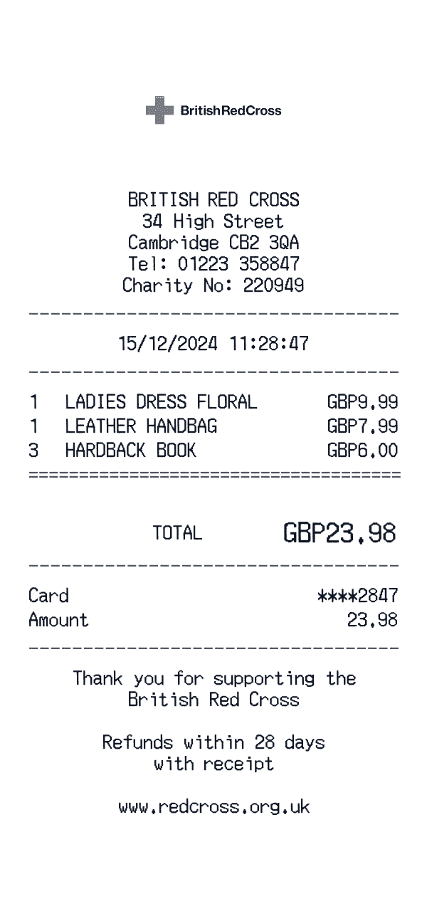 British Red Cross receipt template example