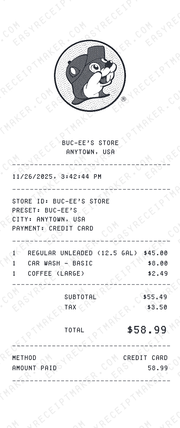 Buc-ee's receipt preview