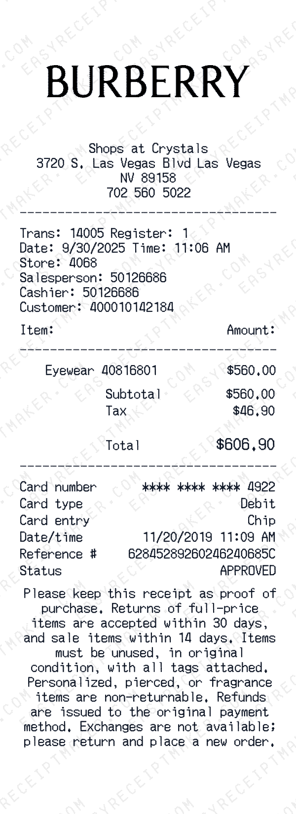 Burberry receipt preview