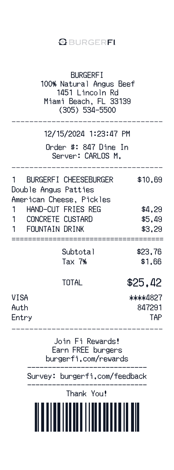 BurgerFi receipt template example