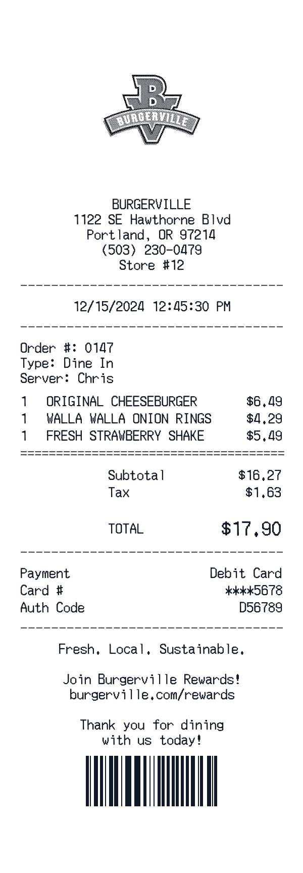 Burgerville receipt preview