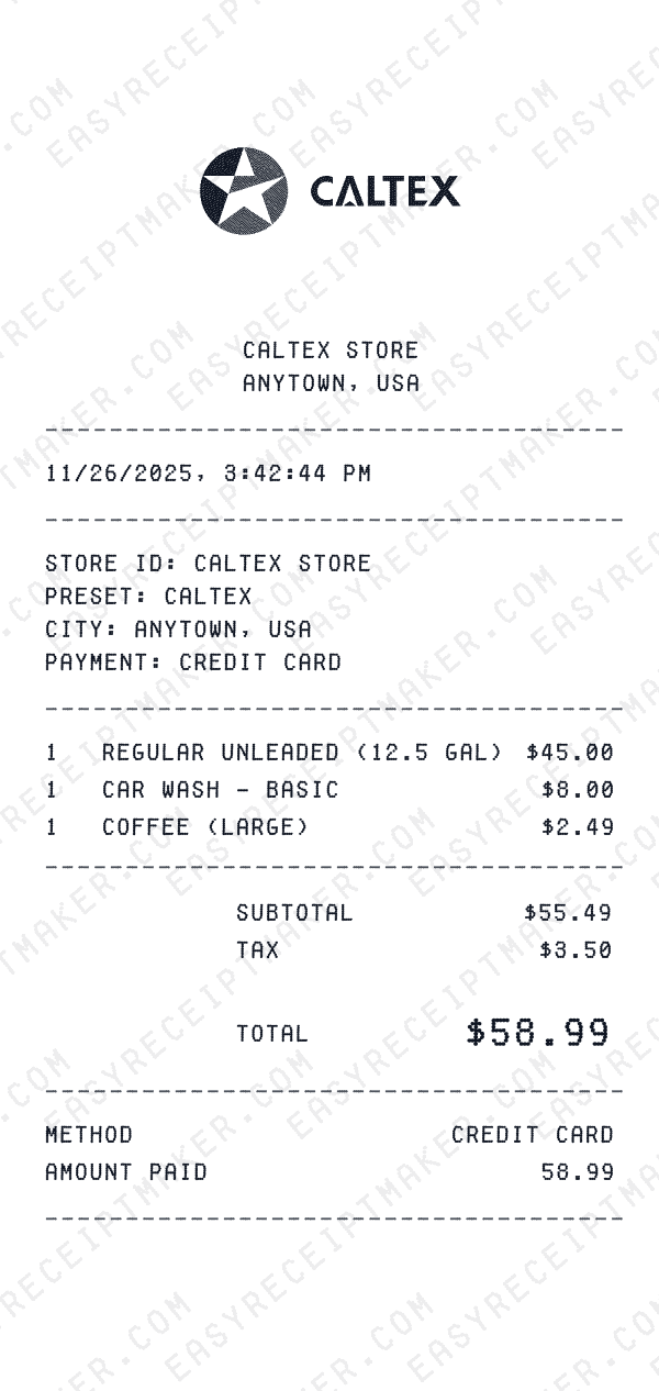 Caltex receipt preview