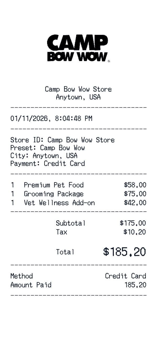 Camp Bow Wow receipt template example