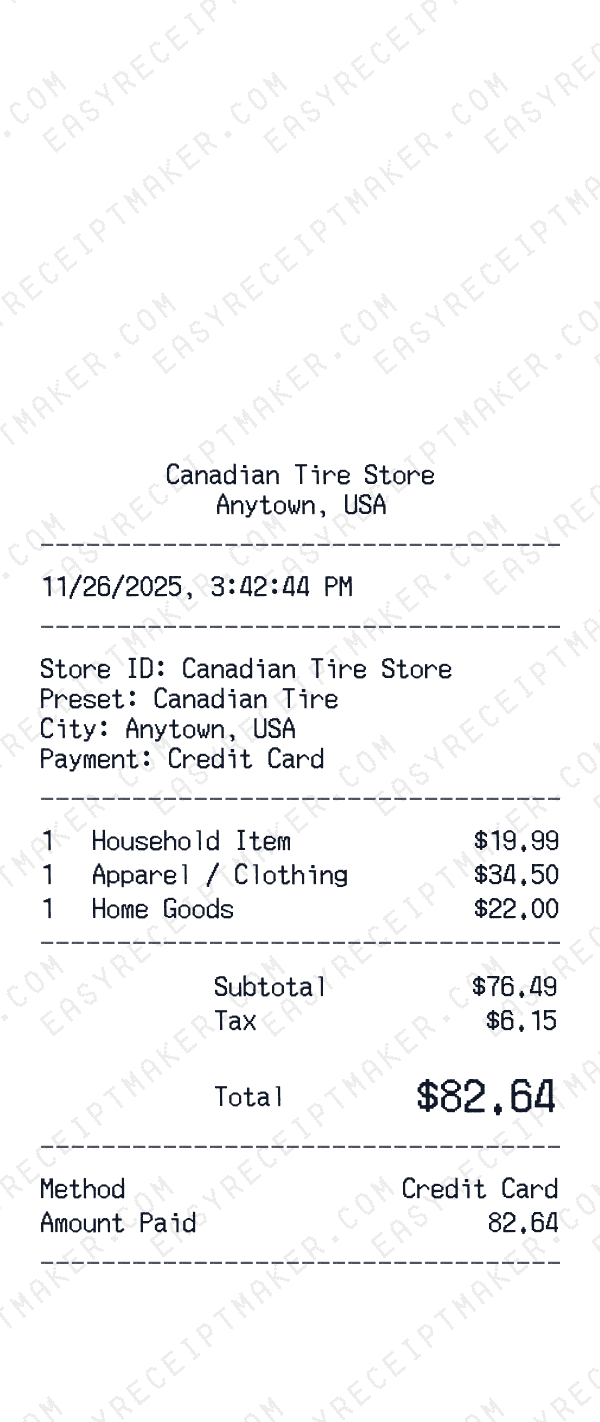 Canadian Tire receipt preview